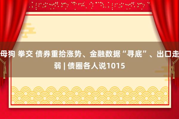 母狗 拳交 债券重拾涨势、金融数据“寻底”、出口走弱 | 债圈各人说1015