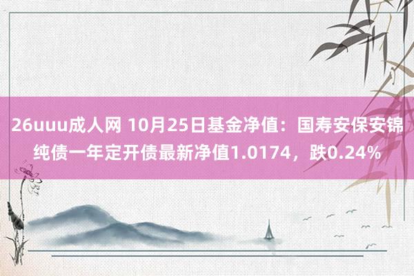 26uuu成人网 10月25日基金净值：国寿安保安锦纯债一年定开债最新净值1.0174，跌0.24%