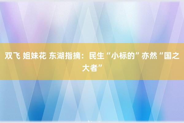 双飞 姐妹花 东湖指摘：民生“小标的”亦然“国之大者”