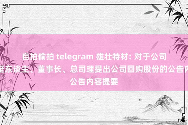 自拍偷拍 telegram 雄壮特材: 对于公司践诺截至东谈主、董事长、总司理提出公司回购股份的公告内容提要