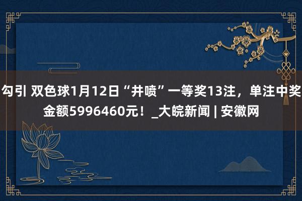 勾引 双色球1月12日“井喷”一等奖13注，单注中奖金额5996460元！_大皖新闻 | 安徽网